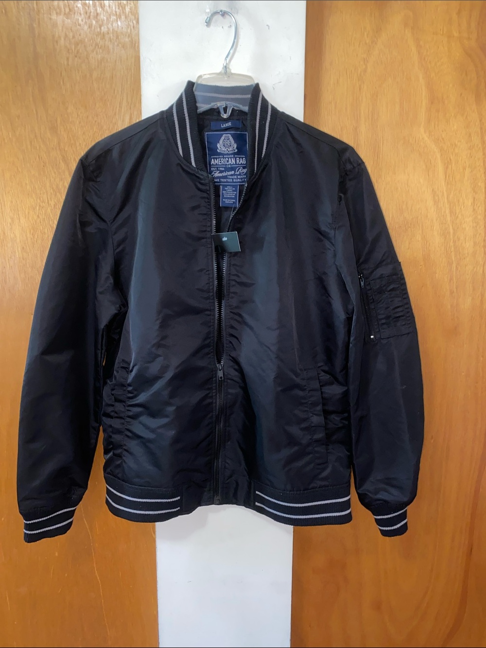 ♣️NWT American Rag Black Men's Lined Bomber Jacket with Stripe Trim